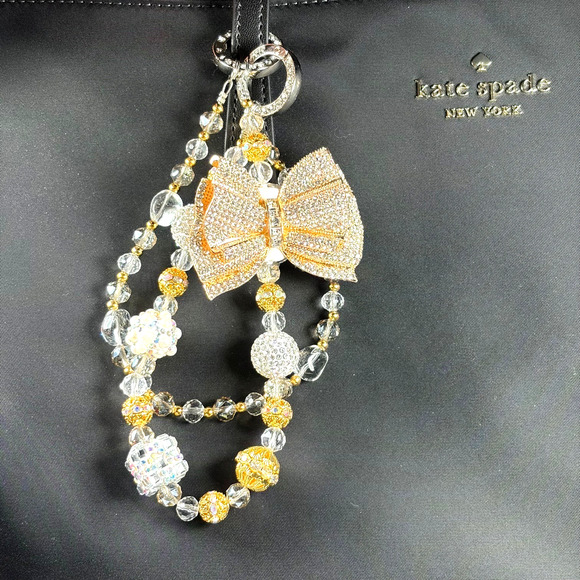 Unbranded Accessories - Beaded Bag Charm Gold Crystal Bow Rhinestone Drip Y2K Coquette Luxe Kawaii Spark